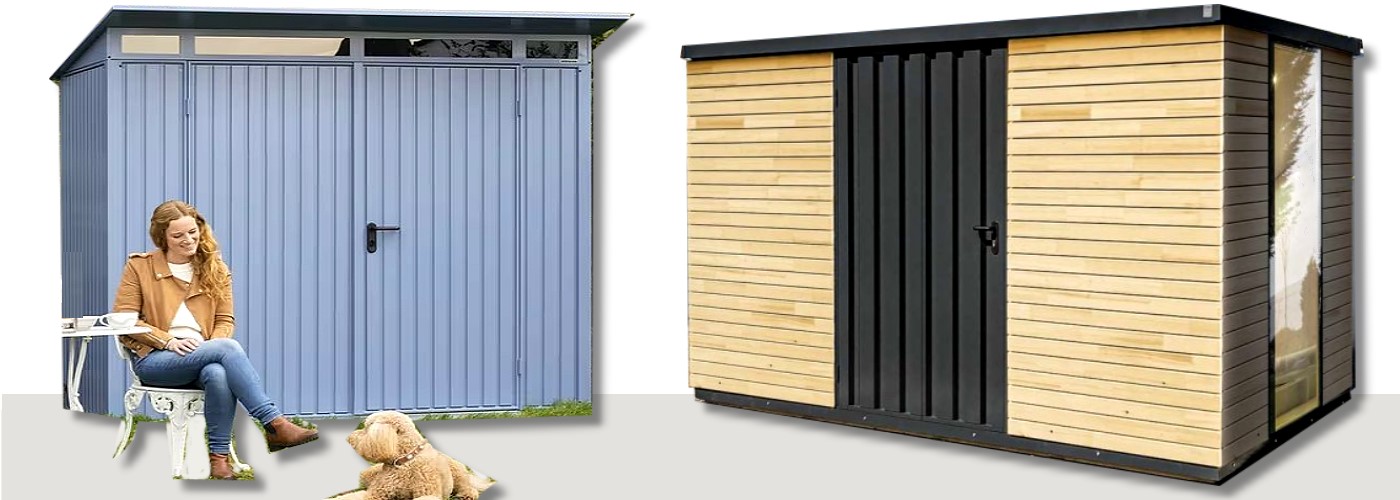 In einem Geraetehaus aus Metall findet alles seinen Platz und laesst sich sicher verstauen