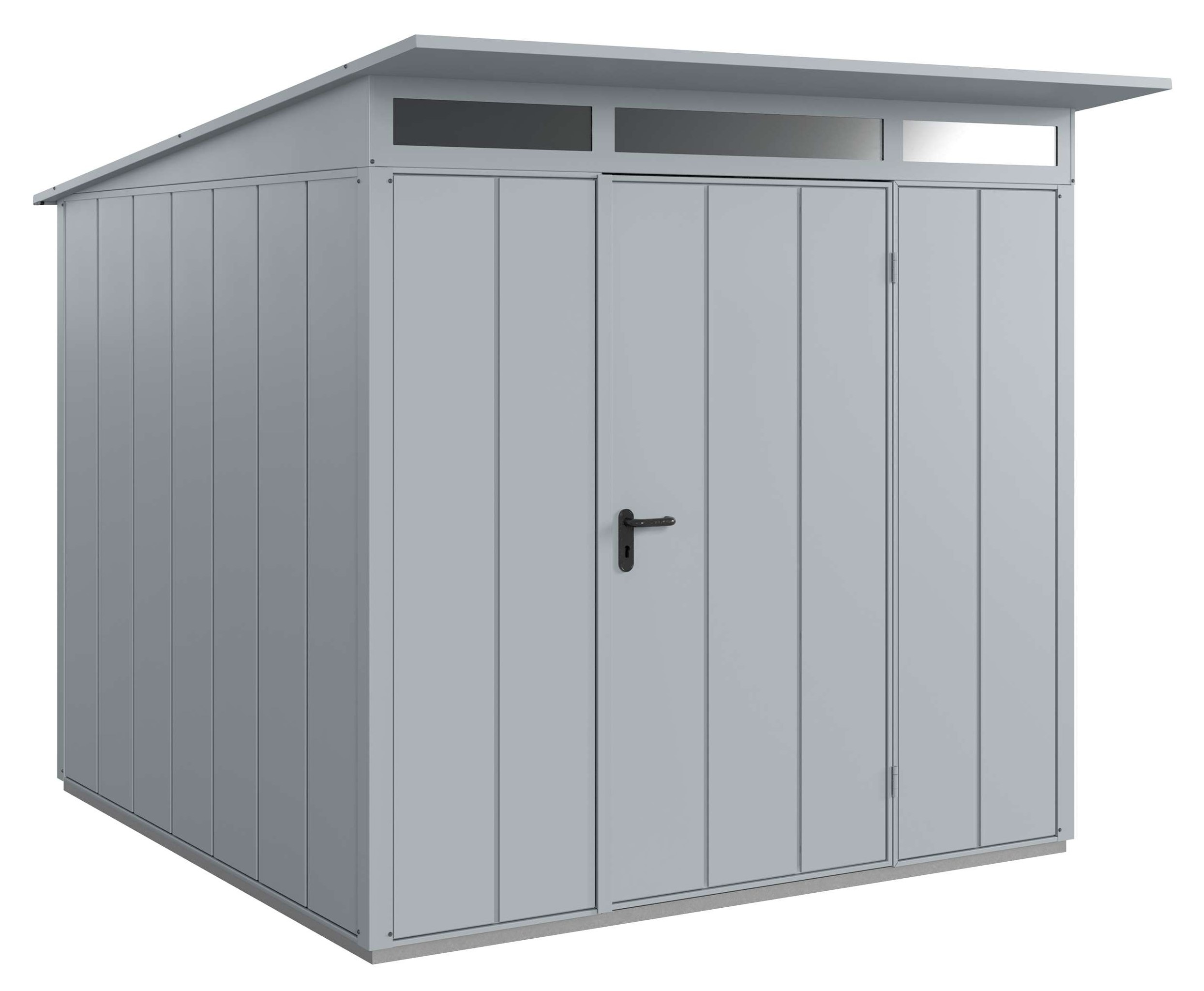 Geraetehaus_Modern-P_1flg_Typ2_RAL7040 Hörmann Berry Gerätehaus Pultdach Modern Typ 2 RAL 9006 Weißaluminium