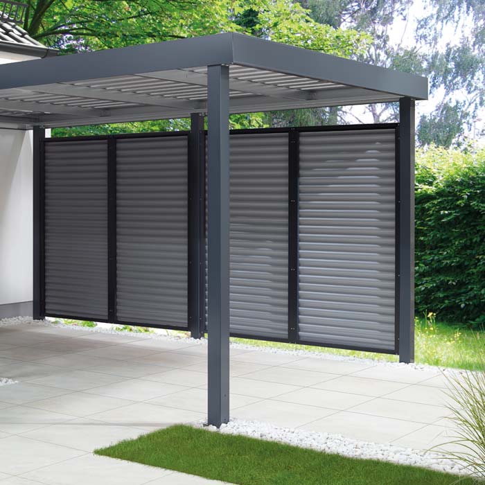 carport-siebau-grauWs3X0AlxV3uGP Stahl Carport 3.41 Breite in anthrazit mit Stahlwelle-Wandfelder anthrazit