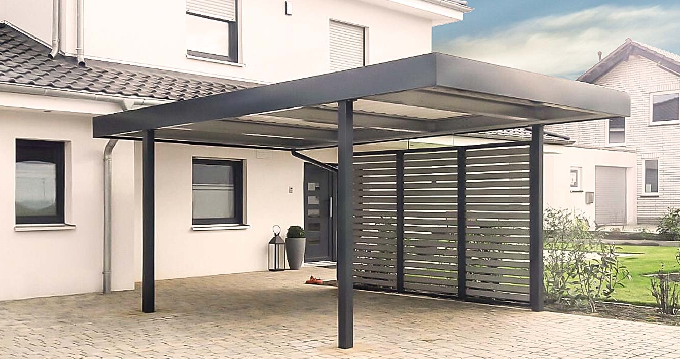 carport-einzel-carport-start Stahl Carport 3.41 Breite in anthrazit mit Wandfelder