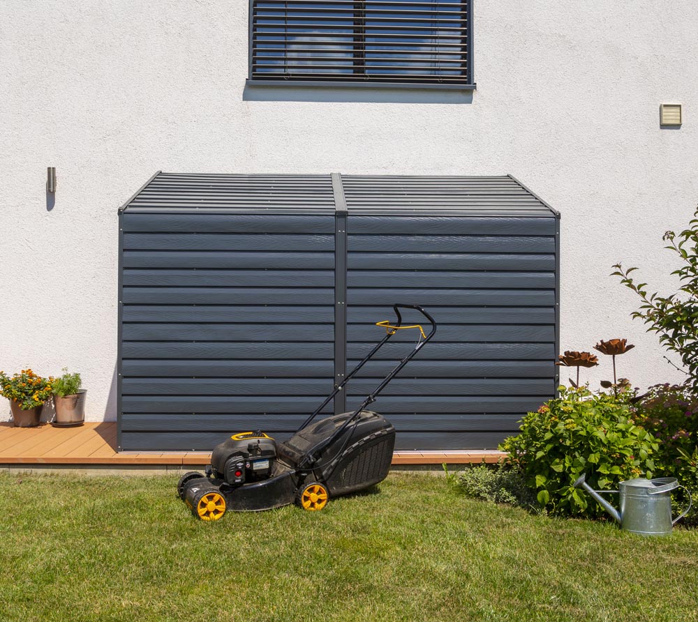 Spacemaker Metallgerätehaus Anlehnhaus 4x10 günstig bei HWG-Tec kaufen Spacemaker Metallgerätehaus Anlehnhaus 4x10 günstig bei HWG-Tec kaufen
